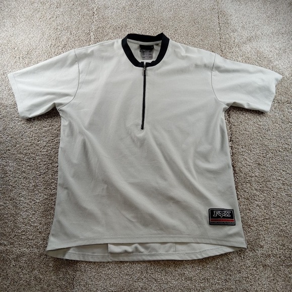 Vtg Fox Racing Cycling Shirt‎ Mens Gray Beige Mesh Back Pocket Biking Y2K - Picture 1 of 8